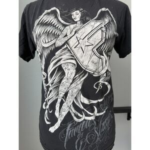 Vintage Famous Stars and Straps Tattoo Angel Graphic T-Shirt - Size S